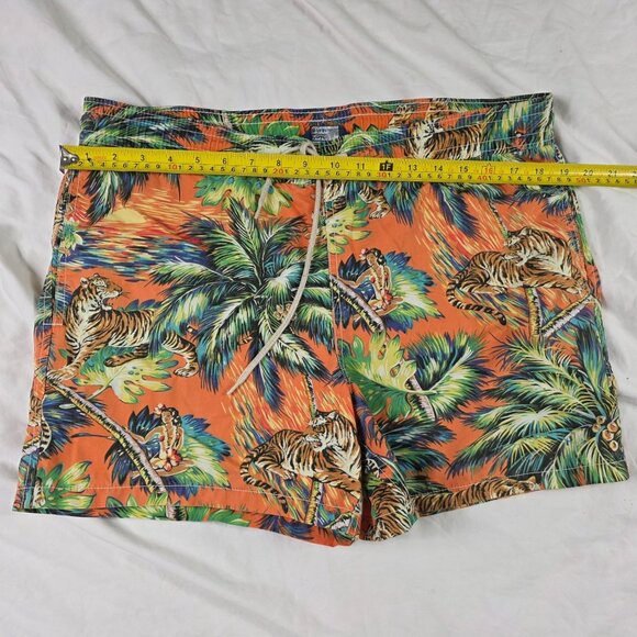 Polo Ralph Lauren Mens Small Tropical Print Swim Trunks Orange Tigers Mesh Lined - Picture 8 of 11